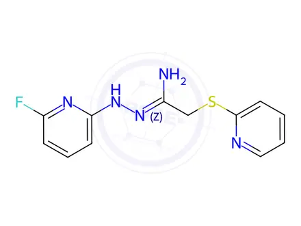 Chemical structure of N-(6-Fluoro-2-pyridinyl)-2-(2-pyridinylsulfanyl)ethanehydrazonamide