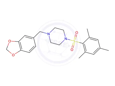 Chemical structure of 1-[(2H-1,3-Benzodioxol-5-yl)methyl]-4-(2,4,6-trimethylbenzenesulfonyl)piperazine