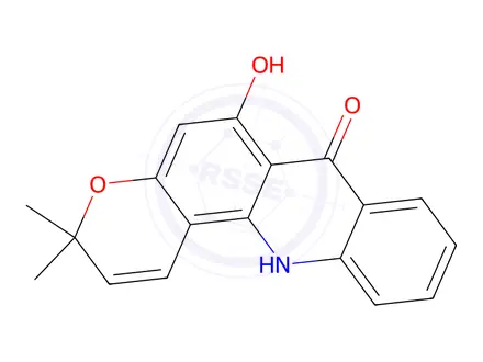 Chemical structure of 7H-Pyrano(2,3-c)acridin-7-one, 3,12-dihydro-6-hydroxy-3,3-dimethyl-