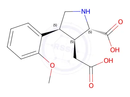 Chemical structure of 4-(2-methoxyphenyl)-2-carboxy-3-pyrrolidineacetic acid