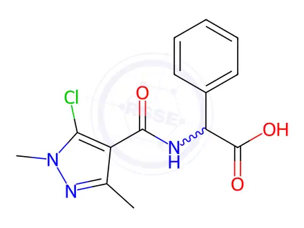 Chemical structure of 2-{[(5-chloro-1,3-dimethyl-1H-pyrazol-4-yl)carbonyl]amino}-2-phenylacetic acid