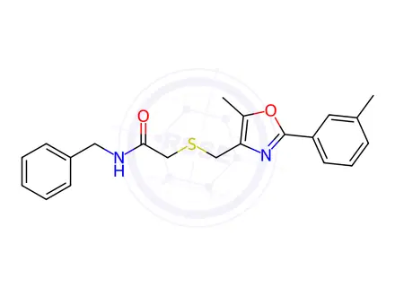 Chemical structure of Acetamide, 2-[[[5-methyl-2-(3-methylphenyl)-4-oxazolyl]methyl]thio]-N-(phenylmethyl)-