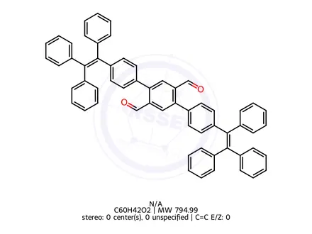 Chemical structure of 4,4''-Bis(1,2,2-triphenylvinyl)-[1,1':4',1''-terphenyl]-2',5'-dicarbaldehyde