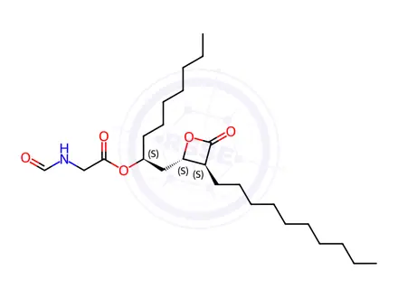 Chemical structure of Glycine, N-formyl-, (1S)-1-[[(2S,3S)-3-decyl-4-oxo-2-oxetanyl]methyl]octyl ester