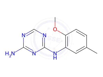 Chemical structure of N2-(2-methoxy-5-methylphenyl)-1,3,5-triazine-2,4-diamine