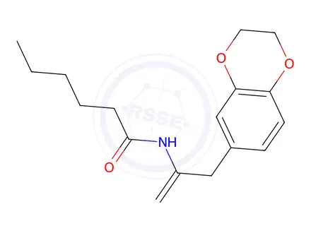 Chemical structure of N-(3-(2,3-dihydrobenzo[b][1,4]dioxin-6-yl)prop-1-en-2-yl)hexanamide