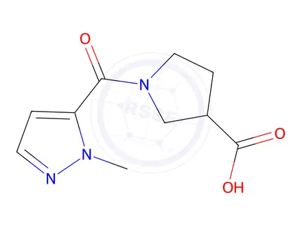 Chemical structure of 1-(1-Methyl-1H-pyrazole-5-carbonyl)pyrrolidine-3-carboxylic acid
