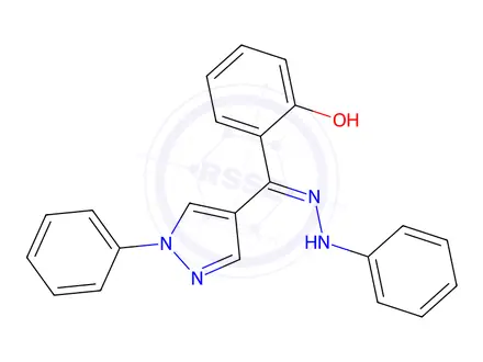 Chemical structure of 2-[(1-phenyl-1h-pyrazol-4-yl)(2-phenylhydrazin-1-ylidene)methyl]phenol