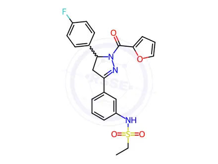 Chemical structure of N-(3-(5-(4-Fluorophenyl)-1-(furan-2-carbonyl)-4,5-dihydro-1H-pyrazol-3-yl)phenyl)ethanesulfonamide