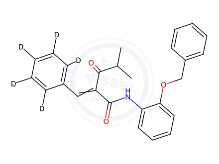 Chemical structure of N-2-Benzyloxyphenyl α-Benzilidene-d5 Isobutyrylacetamide