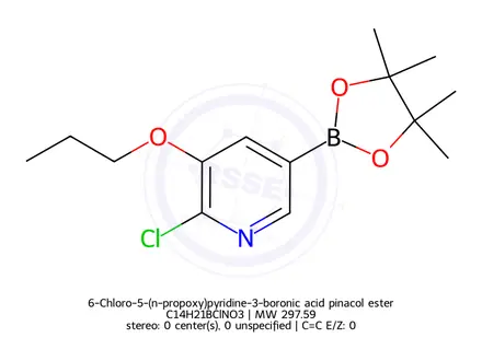 Chemical structure of 2-Chloro-3-propoxy-5-(tetramethyl-1,3,2-dioxaborolan-2-yl)pyridine