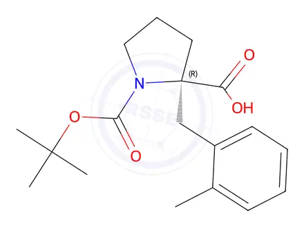 Chemical structure of (R)-1-(tert-butoxycarbonyl)-2-(2-methylbenzyl)pyrrolidine-2-carboxylic acid
