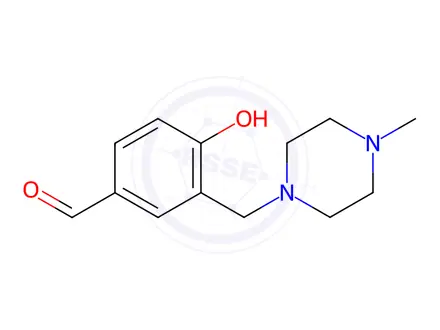 Chemical structure of 4-hydroxy-3-[(4-methylpiperazin-1-yl)methyl]benzaldehyde dihydrochloride