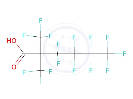 Chemical structure of Hexanoic acid, 3,3,4,4,5,5,6,6,6-nonafluoro-2,2-bis(trifluoromethyl)-