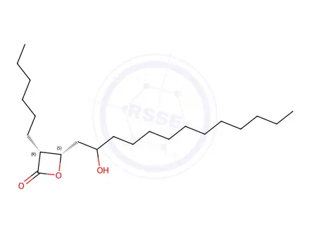 Chemical structure of rel-(3R,4S)-3-Hexyl-4-[2-hydroxytridecyl]-2-oxetanone