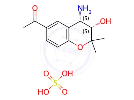 Chemical structure of 1-((3S,4S)-4-amino-3-hydroxy-2,2-dimethylchroman-6-yl)ethanone sulfate