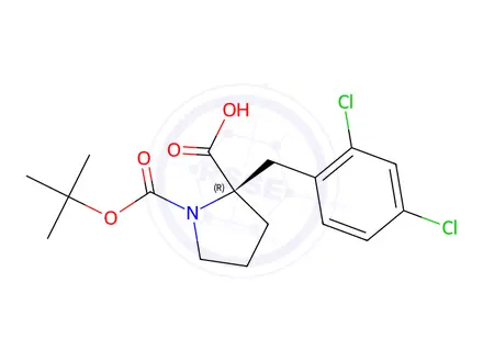 Chemical structure of (R)-1-(tert-Butoxycarbonyl)-2-(2,4-dichlorobenzyl)-pyrrolidine-2-carboxylic acid
