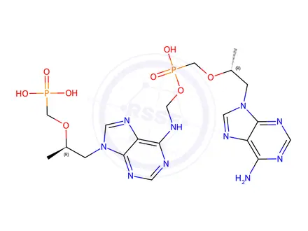 Chemical structure of ((((2R)-1-(6-((((((((R)-1-(6-amino-9H-purin-9-yl)propan-2-yl)oxy)methyl)(hydroxy)phosphoryl)oxy)methyl)amino)-9H-purin-9-yl)propan-2-yl)oxy)methyl)phosphonic acid