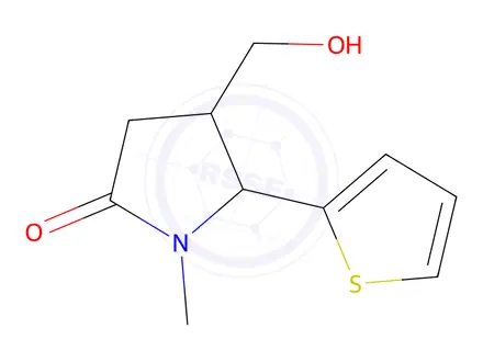Chemical structure of 4-(hydroxymethyl)-1-methyl-5-(thiophen-2-yl)pyrrolidin-2-one
