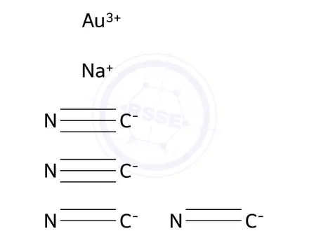 Chemical structure of sodium tetrakis(cyano-C)aurate