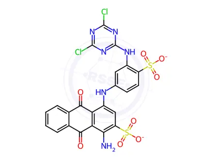 Chemical structure of 2-Anthracenesulfonic Acid,1-amino-4-[[3-[(4,6-dichloro-1,3,5-triazin-2-yl)amino]-4-sulfophenyl]amino]-9,10-dihydro-9,10-dioxo-, Disodium Salt