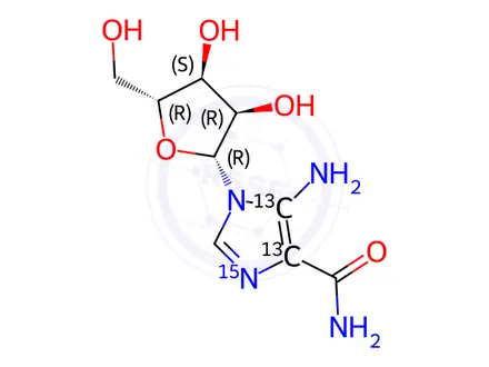 Chemical structure of 5-Aminoimidazole-4-carboxamide-1-beta-D-ribofuranoside-13C2,15N