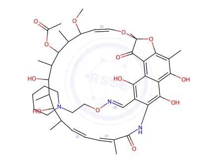 Chemical structure of 3-[[[2-(1-Piperidinyl)ethoxy]imino]methyl]rifamycin