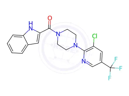 Chemical structure of {4-[3-chloro-5-(trifluoromethyl)-2-pyridinyl]piperazino}(1H-indol-2-yl)methanone
