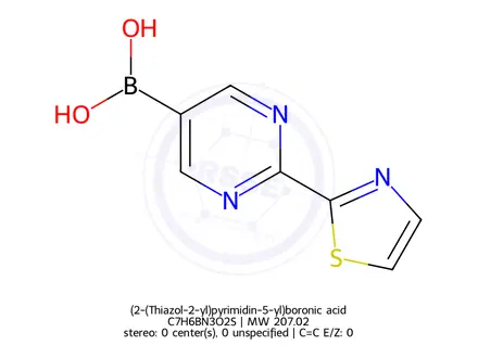 Chemical structure of (2-(Thiazol-2-yl)pyrimidin-5-yl)boronic acid