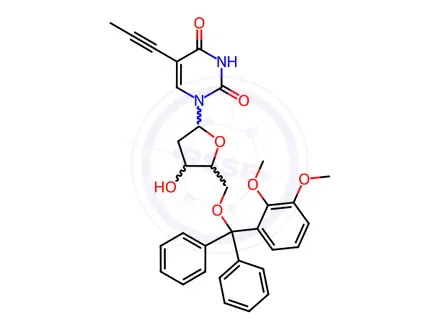 Chemical structure of 5’-O-(Dimethoxytrityl)-5-(1-propynyl)-2’-deoxyuridine