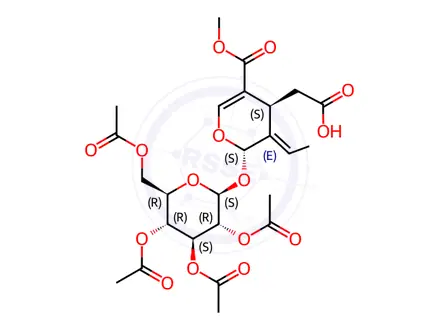 Chemical structure of 2-[(2S,3E,4S)-3-ethylidene-5-methoxycarbonyl-2-[(2S,3R,4S,5R,6R)-3,4,5-triacetyloxy-6-(acetyloxymethyl)oxan-2-yl]oxy-4H-pyran-4-yl]acetic acid