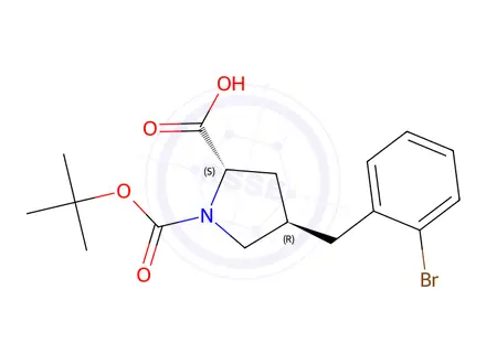 Chemical structure of (2S,4R)-4-(2-Bromobenzyl)-1-(tert-butoxycarbonyl)pyrrolidine-2-carboxylic acid