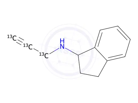 Chemical structure of N-(prop-2-yn-1-yl-13C3)-2,3-dihydro-1H-inden-1-amine