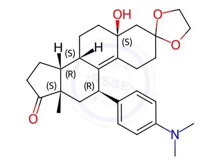 Chemical structure of (5α,11β)-11-[4-(Dimethylamino)phenyl]-5-hydroxy-estr-9-ene-3,17-dione Cyclic 3-(1,2-Ethanediyl Acetal)
