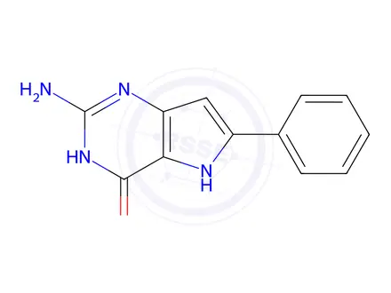 Chemical structure of 2-amino-6-phenyl-5H-pyrrolo[3,2-d]pyrimidin-4-ol