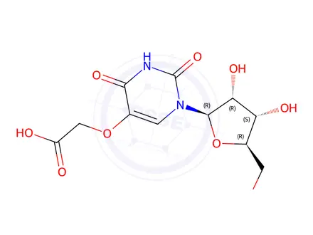Chemical structure of 2-((1-((2R,3R,4S,5R)-3,4-Dihydroxy-5-(hydroxymethyl)tetrahydrofuran-2-yl)-2,4-dioxo-1,2,3,4-tetrahydropyrimidin-5-yl)oxy)acetic acid