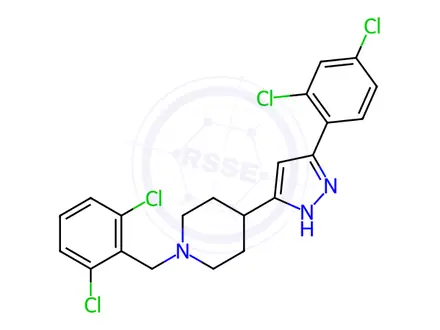 Chemical structure of 1-(2,6-dichlorobenzyl)-4-[5-(2,4-dichlorophenyl)-1H-pyrazol-3-yl]piperidine
