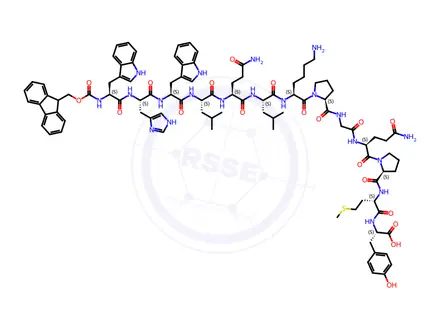 Chemical structure of FMOC-TRP-HIS-TRP-LEU-GLN-LEU-LYS-PRO-GLY-GLN-PRO-MET-TYR-OH