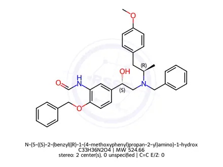 Chemical structure of N-(5-((S)-2-(benzyl((R)-1-(4-methoxyphenyl)propan-2-yl)amino)-1-hydroxyethyl)-2-(benzyloxy)phenyl)formamide