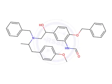 Chemical structure of (R*,R*)-N-[5-[1-Hydroxy-2-[[2-(4-methoxyphenyl)-1-methylethyl](phenylmethyl)amino]ethyl]-2-(phenylmethoxy)phenyl]formamide