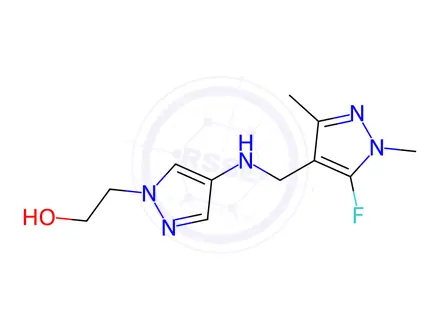 Chemical structure of 2-(4-{[(5-fluoro-1,3-dimethyl-1H-pyrazol-4-yl)methyl]amino}-1H-pyrazol-1-yl)ethanol