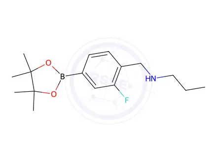 Chemical structure of N-(2-Fluoro-4-(4,4,5,5-tetramethyl-1,3,2-dioxaborolan-2-yl)benzyl)propan-1-amine