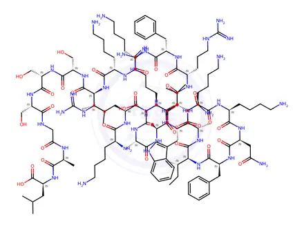 Chemical structure of L-Lysyl-L-arginyl-L-arginyl-L-tryptophyl-L-lysyl-L-lysyl-L-asparaginyl-L-phenylalanyl-L-isoleucyl-L-alanyl-L-valyl-L-seryl-L-alanyl-L-alanyl-L-asparaginyl-L-arginyl-L-phenylalanyl-