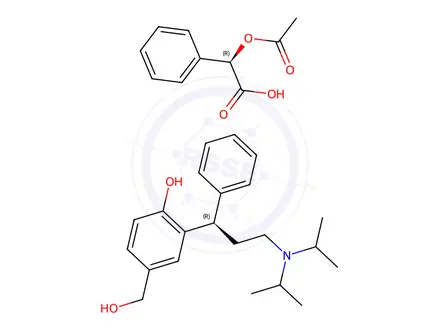 Chemical structure of (R)-2-(3-(Diisopropylamino)-1-phenylpropyl)-4-(hydroxymethyl)phenol (R)-2-acetoxy-2-phenylacetate