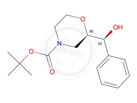 Chemical structure of (2R)-2-[(S)-hydroxyphenylmethyl]-4-morpholinecarboxylic Acid 1,1-Dimethylethyl Ester