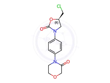 Chemical structure of (R)-4-(4-(5-(Chloromethyl)-2-oxooxazolidin-3-yl)phenyl)morpholin-3-one