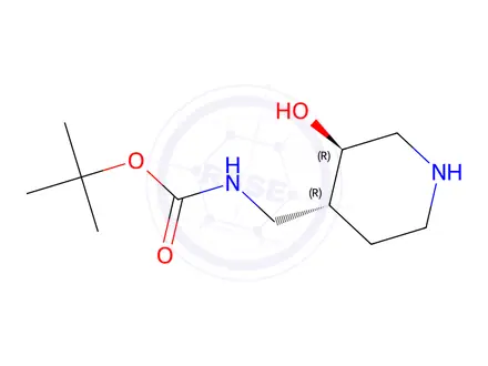 Chemical structure of Tert-butyl (((3R,4R)-3-hydroxypiperidin-4-yl)methyl)carbamate
