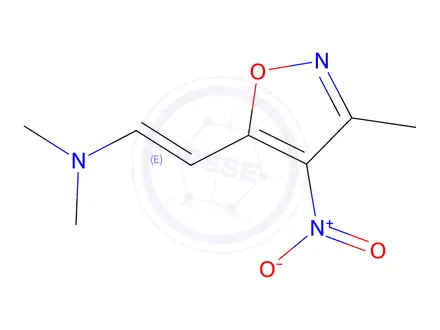 Chemical structure of (E)-N,N-dimethyl-2-(3-methyl-4-nitroisoxazol-5-yl)ethen-1-amine