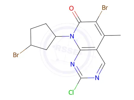 Chemical structure of 6-bromo-8-(3-bromocyclopentyl)-2-chloro-5-methylpyrido[2,3-d]pyrimidin-7(8H)-one