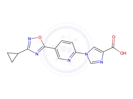 Chemical structure of 1-[5-(3-Cyclopropyl-1,2,4-oxadiazol-5-yl)pyridin-2-yl]-1H-imidazole-4-carboxylic acid